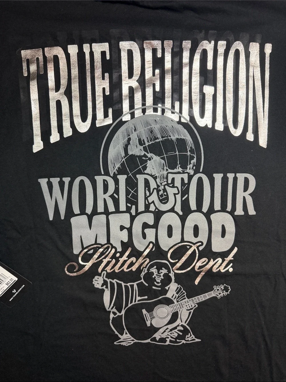 True Religion Black Short Sleeve Logo Crew Tee. NWT. Large
